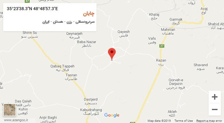 روستای چایان بر روی نقشه