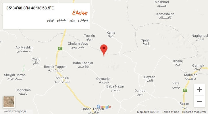 روستای چهاربلاغ بر روی نقشه