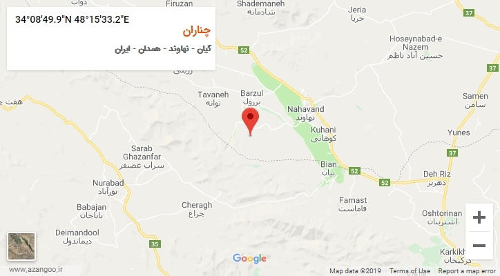 روستای چناران بر روی نقشه