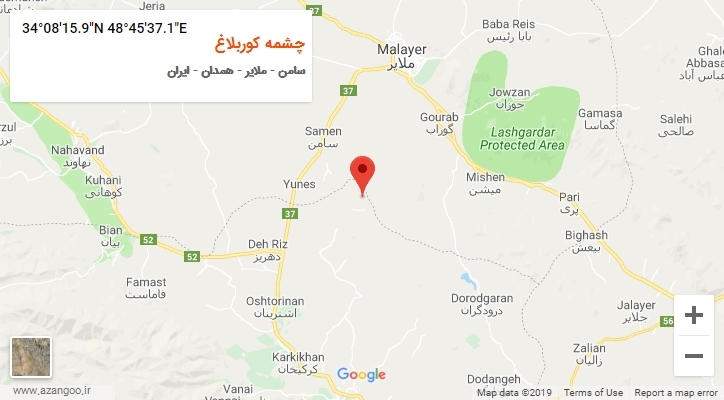 روستای چشمه کوربلاغ بر روی نقشه