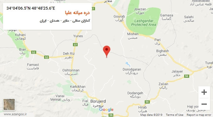 روستای دره میانه علیا بر روی نقشه