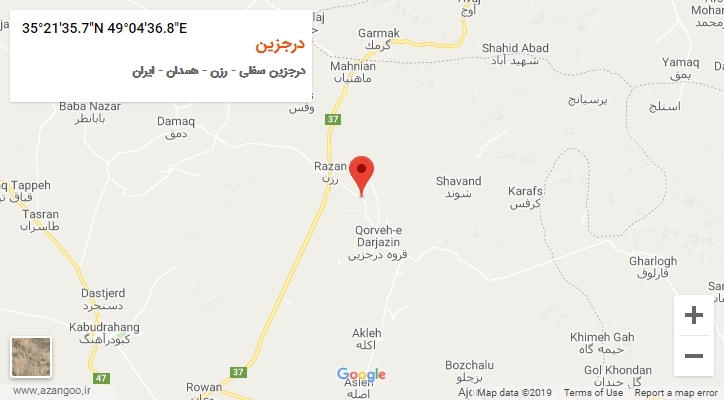 روستای درجزین بر روی نقشه