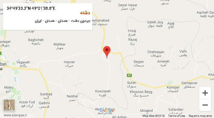 روستای دشته بر روی نقشه