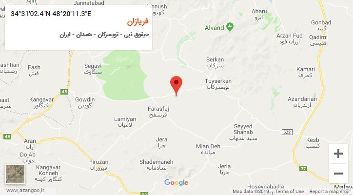روستای فریازان بر روی نقشه