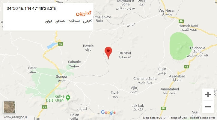 روستای گدارپهن بر روی نقشه