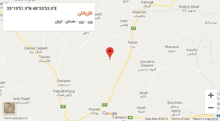 روستای غازیاتان بر روی نقشه