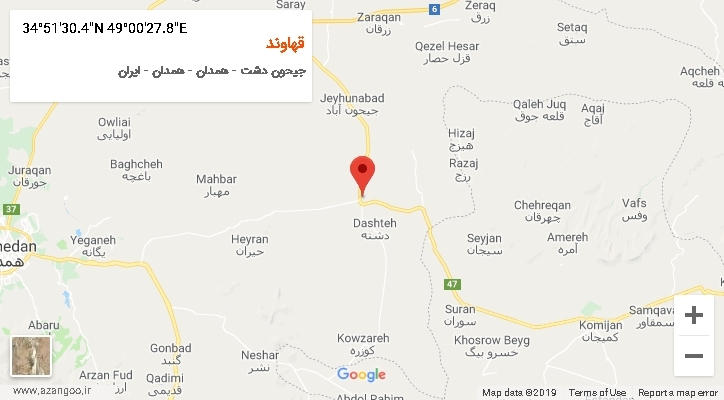 روستای قهاوند بر روی نقشه