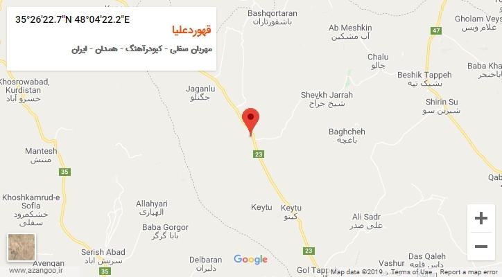 روستای قهوردعلیا بر روی نقشه