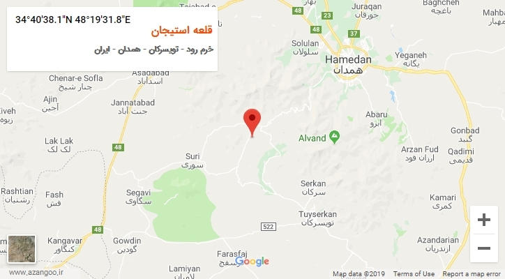 روستای قلعه استیجان بر روی نقشه