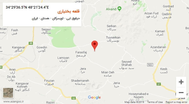 روستای قلعه بختیاری بر روی نقشه