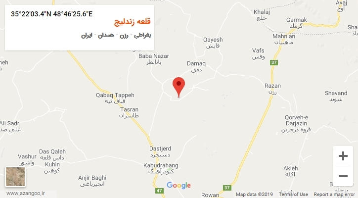 روستای قلعه زندلیج بر روی نقشه