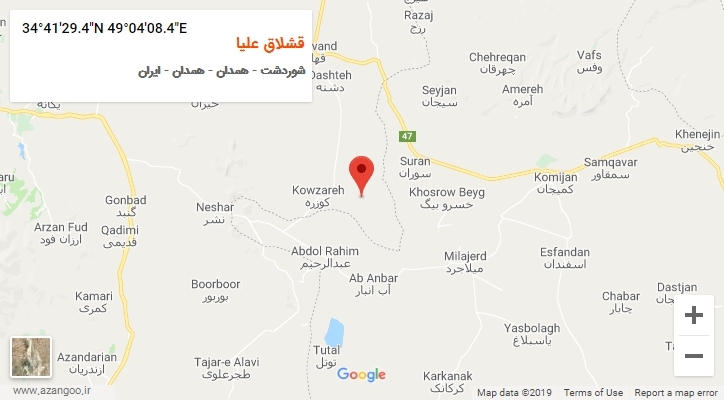 روستای قشلاق علیا بر روی نقشه