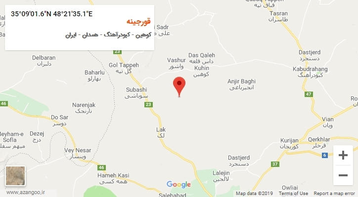 روستای قورجینه بر روی نقشه