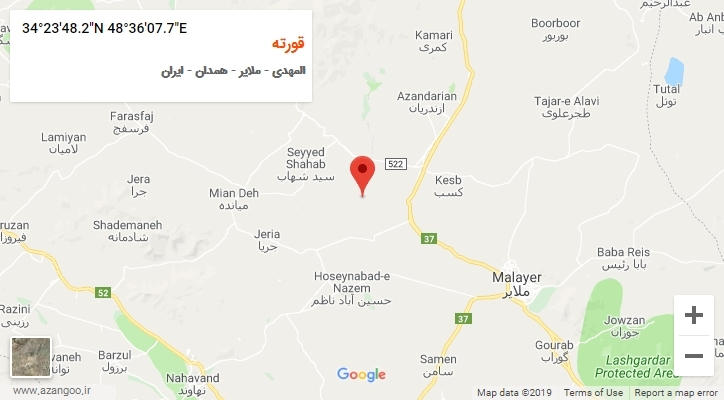 روستای قورته بر روی نقشه