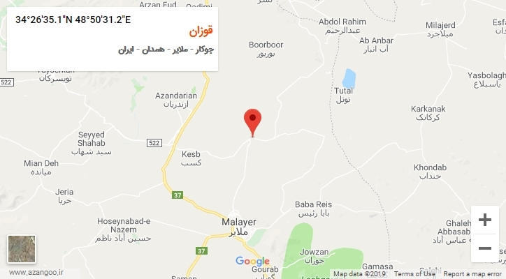 روستای قوزان بر روی نقشه