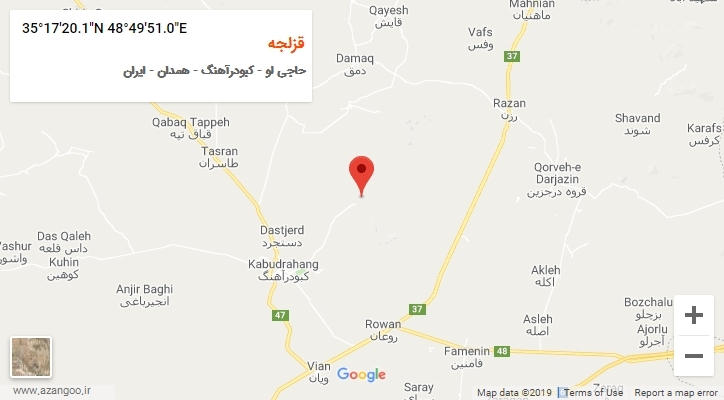 روستای قزلجه بر روی نقشه