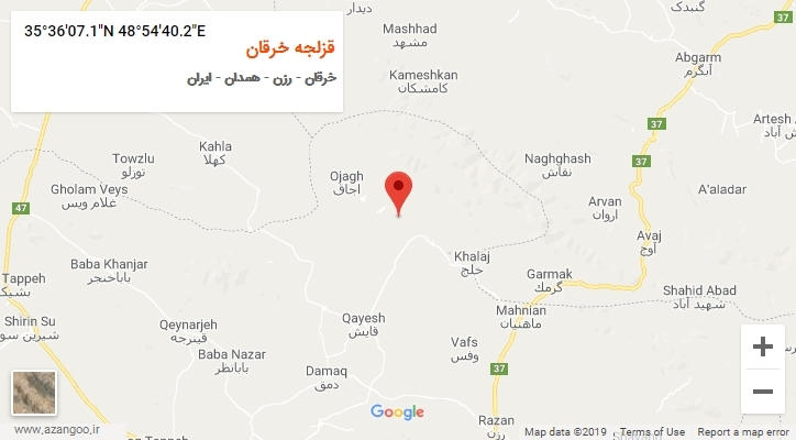 روستای قزلجه خرقان بر روی نقشه