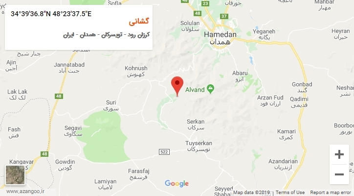 روستای گشانی بر روی نقشه