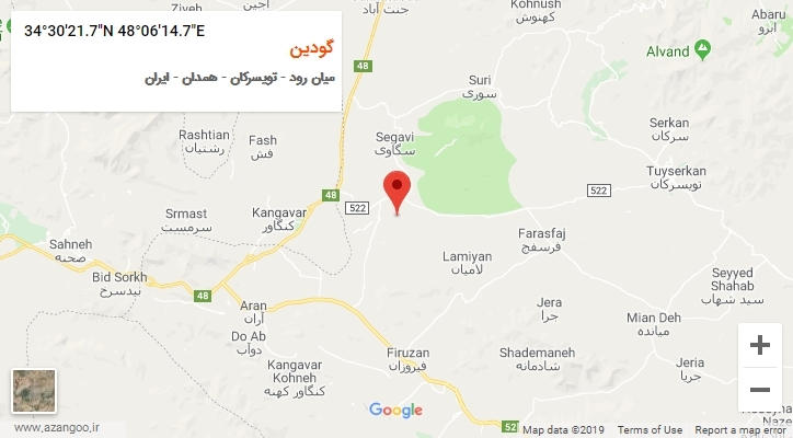 روستای گودین بر روی نقشه