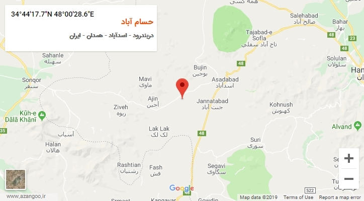روستای حسام آباد بر روی نقشه