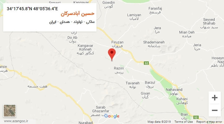 روستای حسین آبادسرکان بر روی نقشه