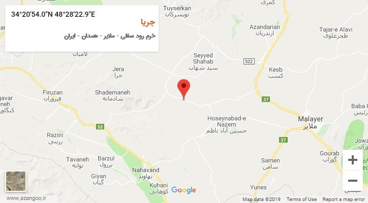 روستای جریا بر روی نقشه