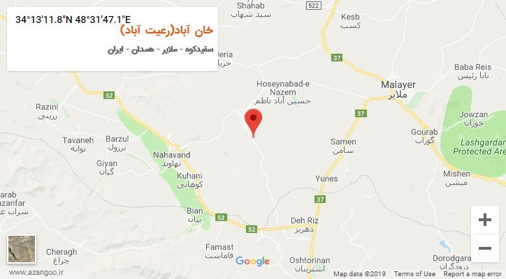 روستای خان آباد(رعیت آباد) بر روی نقشه