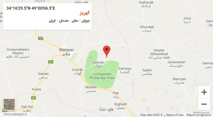 روستای کهریز بر روی نقشه