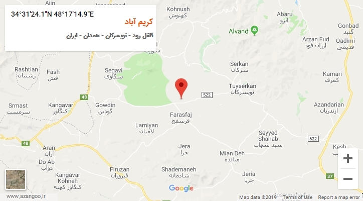 روستای کریم آباد بر روی نقشه