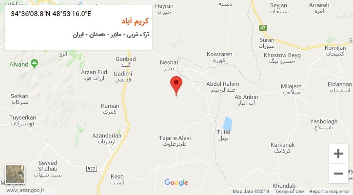 روستای کریم آباد بر روی نقشه