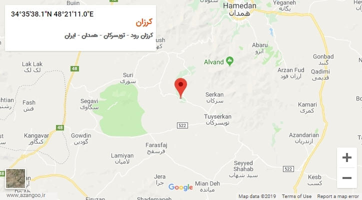 روستای کرزان بر روی نقشه