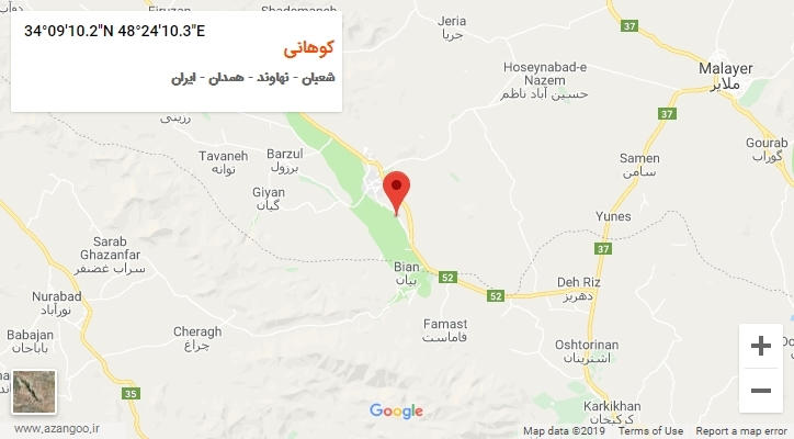 روستای کوهانی بر روی نقشه