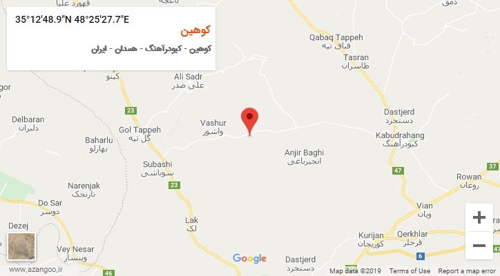 روستای کوهین بر روی نقشه