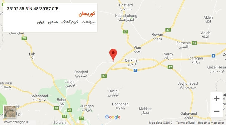 روستای کوریجان بر روی نقشه
