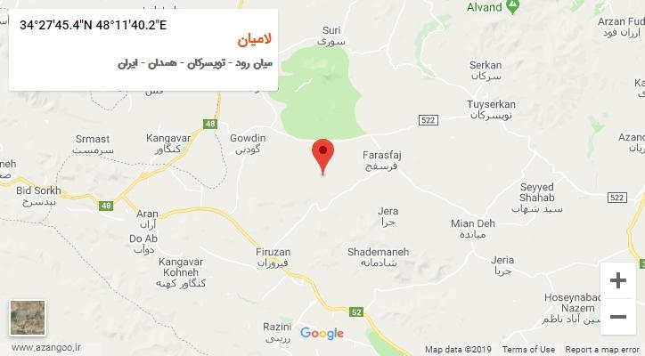 روستای لامیان بر روی نقشه
