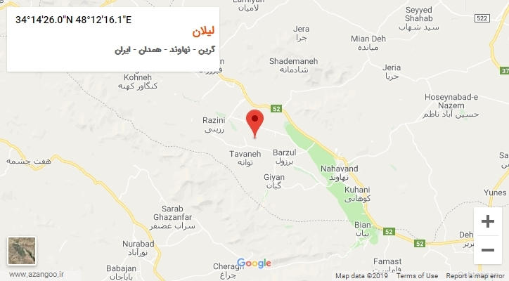 روستای لیلان بر روی نقشه