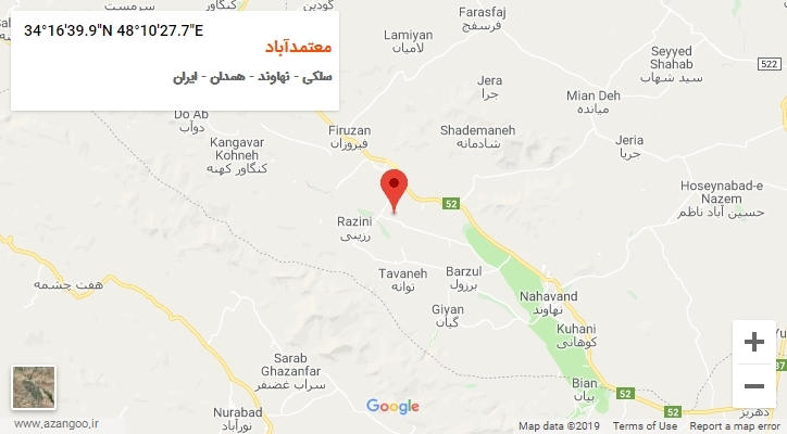 روستای معتمدآباد بر روی نقشه