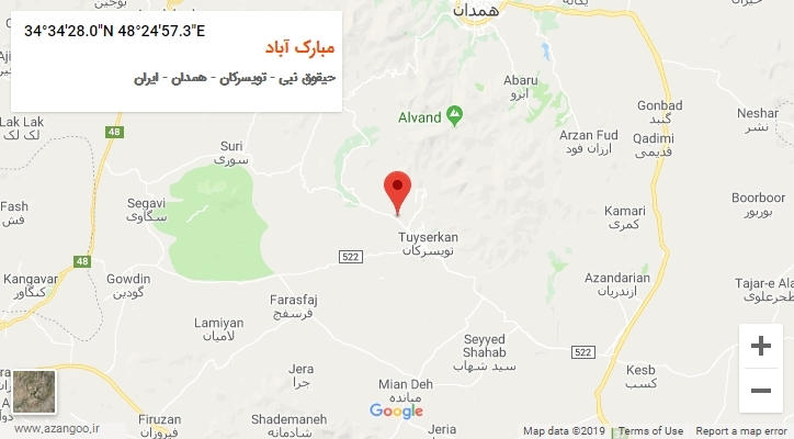 روستای مبارک آباد بر روی نقشه