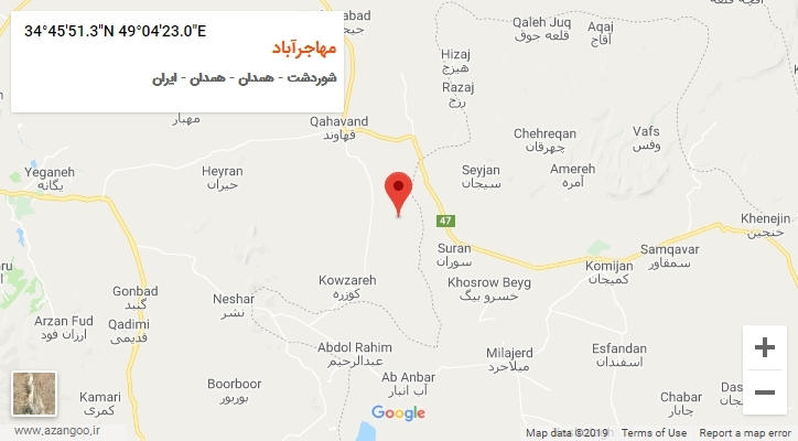 روستای مهاجرآباد بر روی نقشه