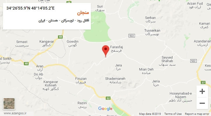 روستای منجان بر روی نقشه