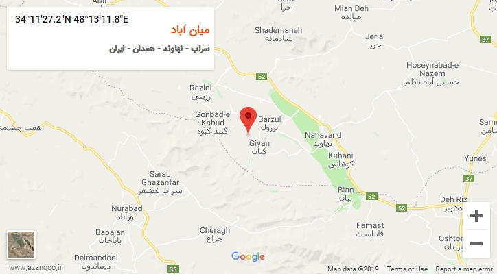 روستای میان آباد بر روی نقشه