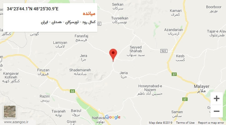 روستای میانده بر روی نقشه