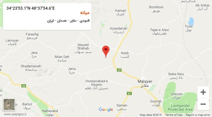 روستای میانه بر روی نقشه
