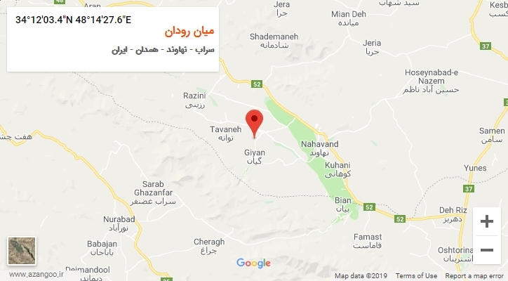 روستای میان رودان بر روی نقشه