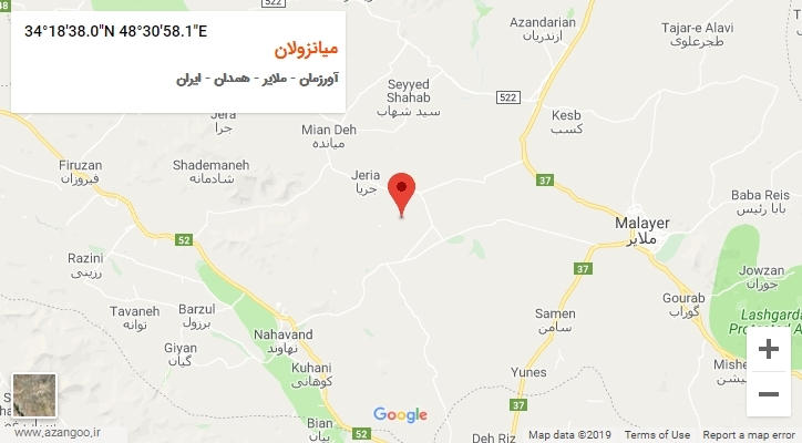 روستای میانزولان بر روی نقشه