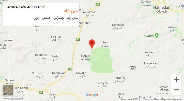 روستای مین آباد بر روی نقشه