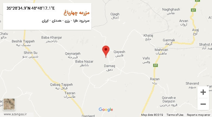 روستای مزرعه چهارباغ بر روی نقشه