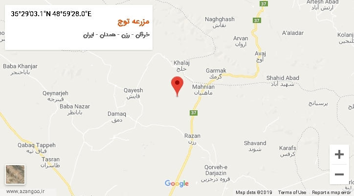 روستای مزرعه توج بر روی نقشه