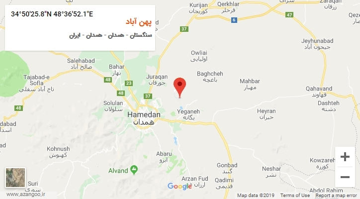 روستای پهن آباد بر روی نقشه