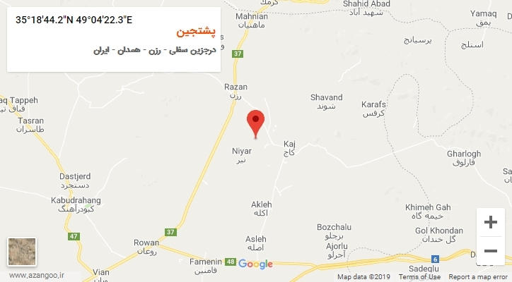 روستای پشتجین بر روی نقشه